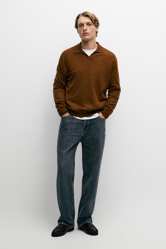 Zara Wool blend knit polo sweater - Russet - Image 0