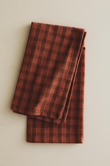 PACK OF CHECK NAPKINS WITH TOPSTITCHING (PACK OF 2) - Brick by Zara