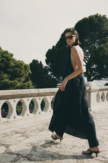 Zara 100% LINEN HALTER DRESS ZW COLLECTION - Black