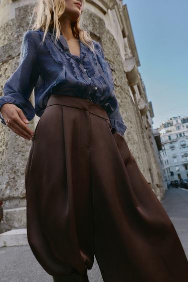 PANTALON BLOUSANT SATINÉ - Marron de Zara - Image 3