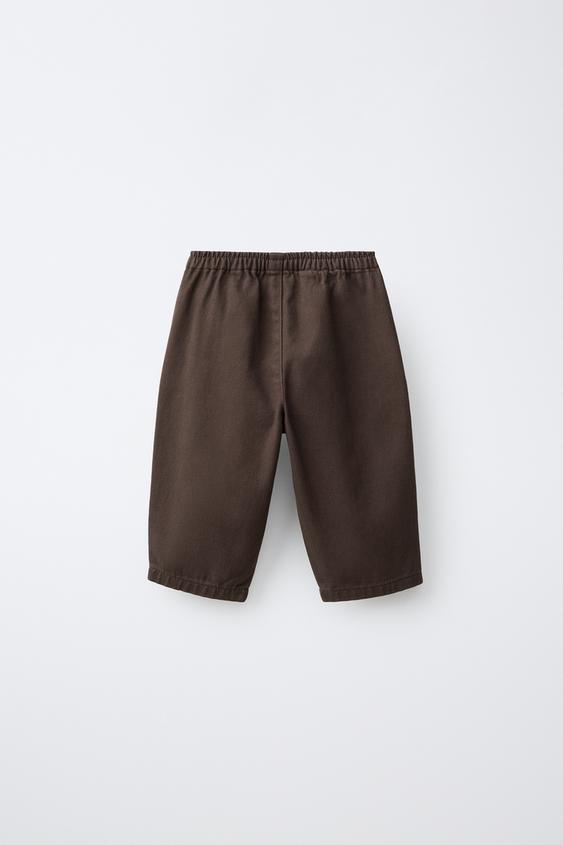 PANTALON EN SERGÉ UNI - Chocolat de Zara - Image 1