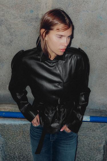 SHORT FAUX LEATHER TRENCH COAT - Black by Zara