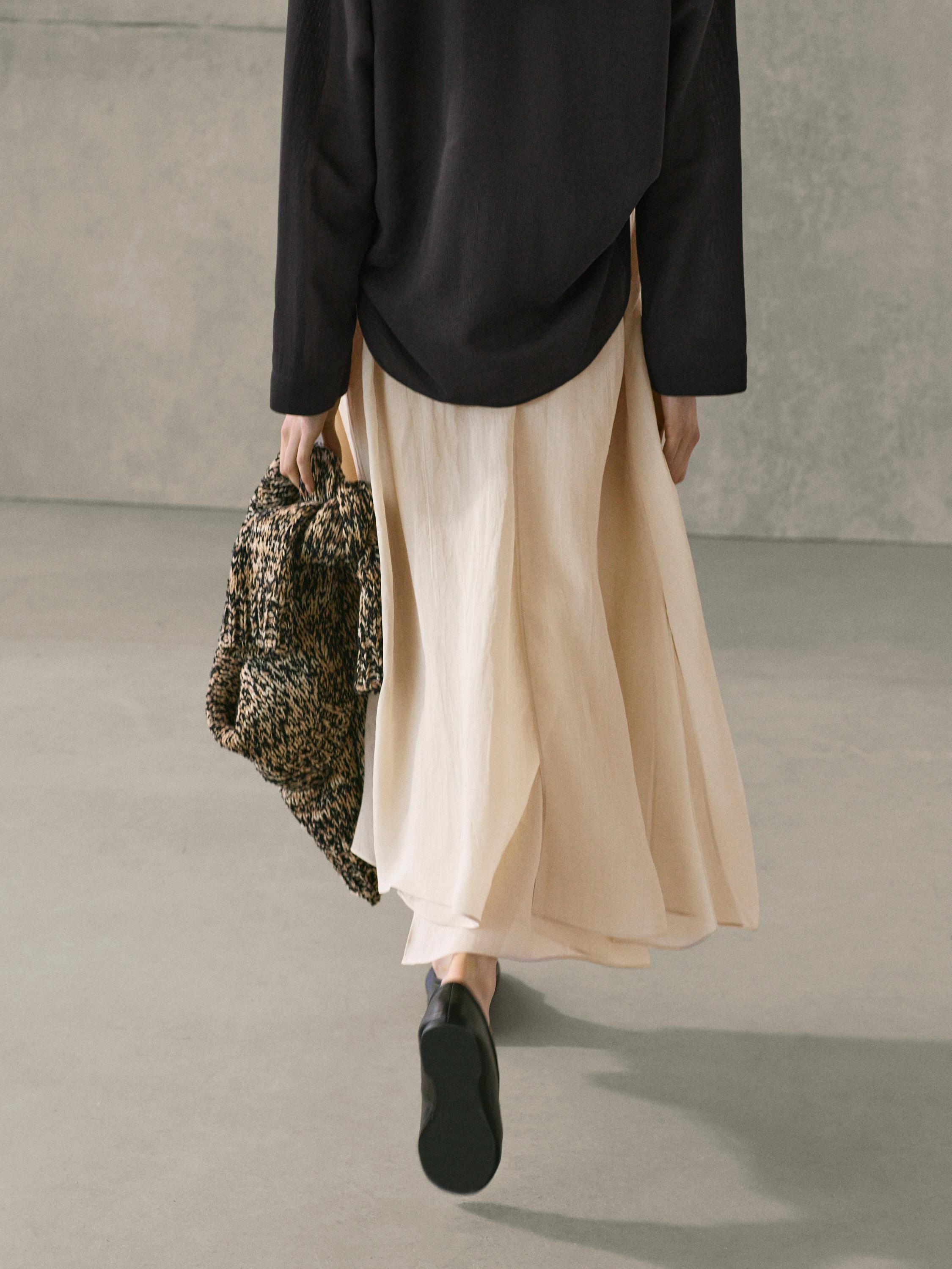 Flowing ramie blend midi skirt