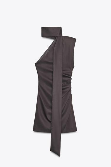ASYMMETRIC SCARF MINI DRESS - Dark brown de Zara - Image 5