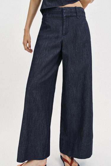 LINEN BLEND WIDE-LEG TROUSERS - Indigo by Zara