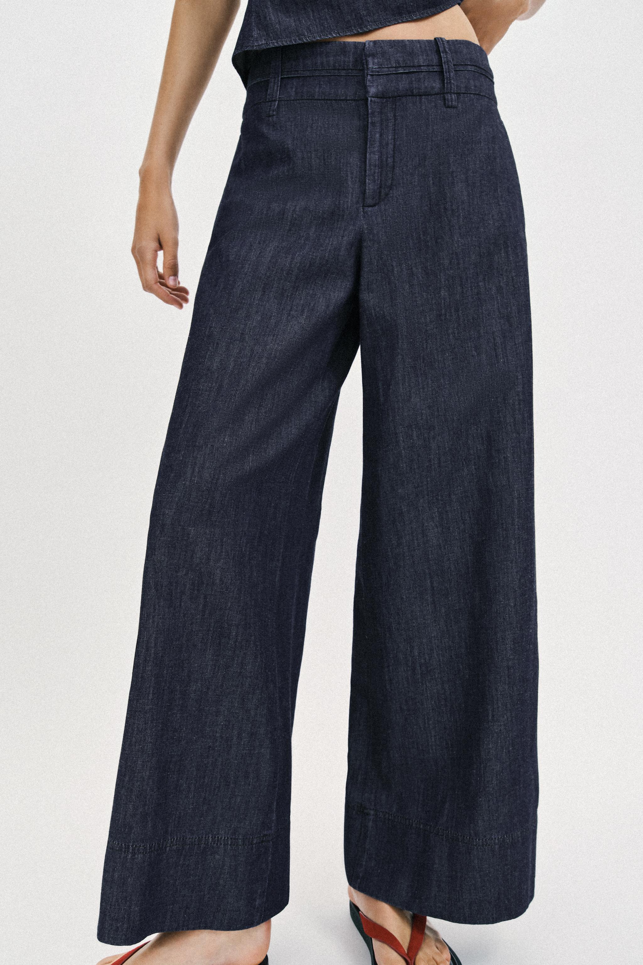WIDE-LEG LINEN BLEND PANTS