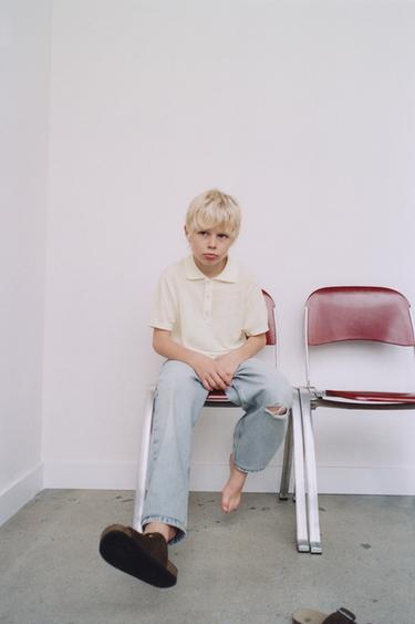 Zara LINEN COTTON POLO SHIRT - Ecru