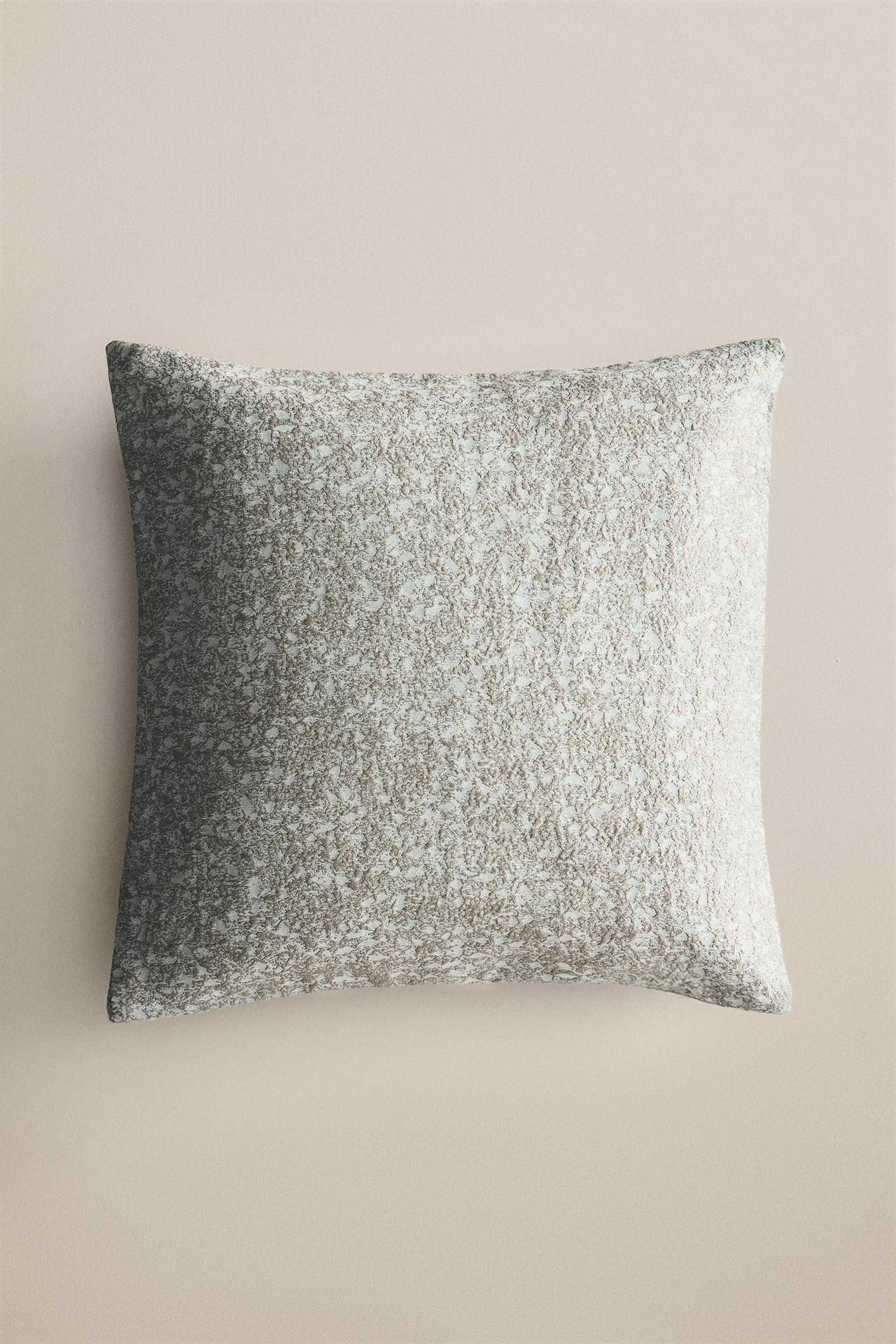 FLORAL JACQUARD CUSHION COVER — Grey / Blue