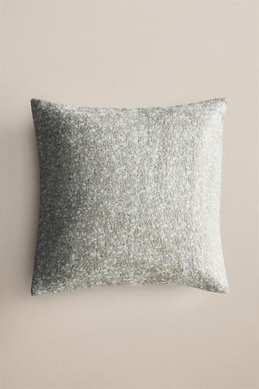 FLORAL JACQUARD CUSHION COVER — Grey / Blue 1