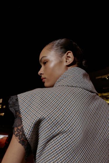 TOP PIED-DE-POULE EN DENTELLE - Écru / Bleu de Zara - Image 4