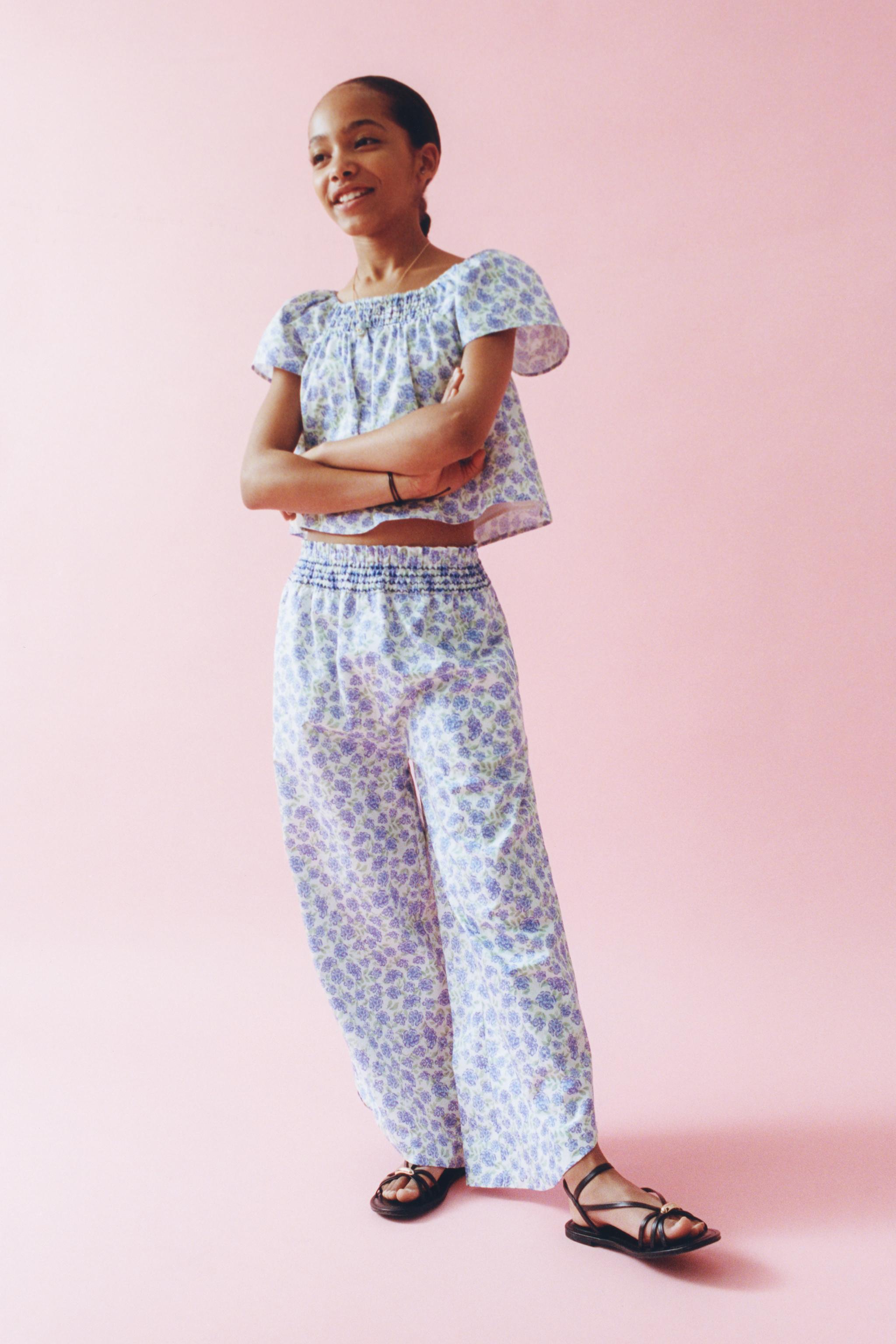 RUCHED FLORAL TOP - Blue / Lavender | ZARA United States