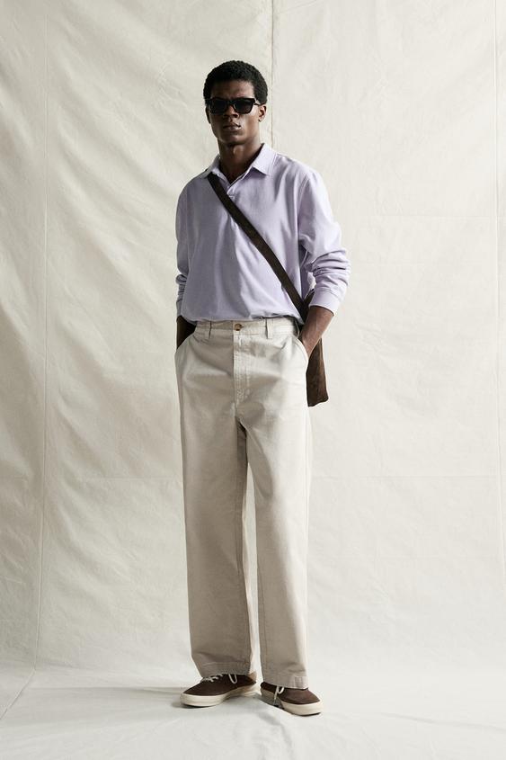 PANTALÓN CHINO STRAIGHT FIT LAVADO EFECTO VINTAGE - Beige claro de Zara - Imagen 0