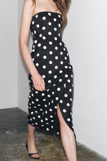 ZW COLLECTION STRAPLESS POLKA DOT DRESS - Black / White by Zara