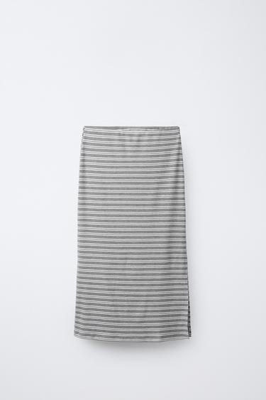 STRIPED RIB MIDI SKIRT - Grey marl by Zara - Image 0