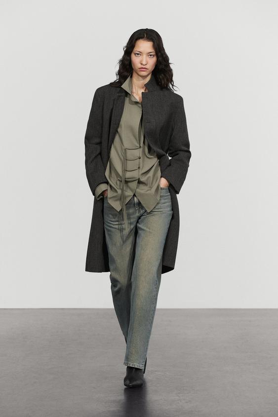 Zara Flowing shirt with button detail - Mid-gray - Image 0
