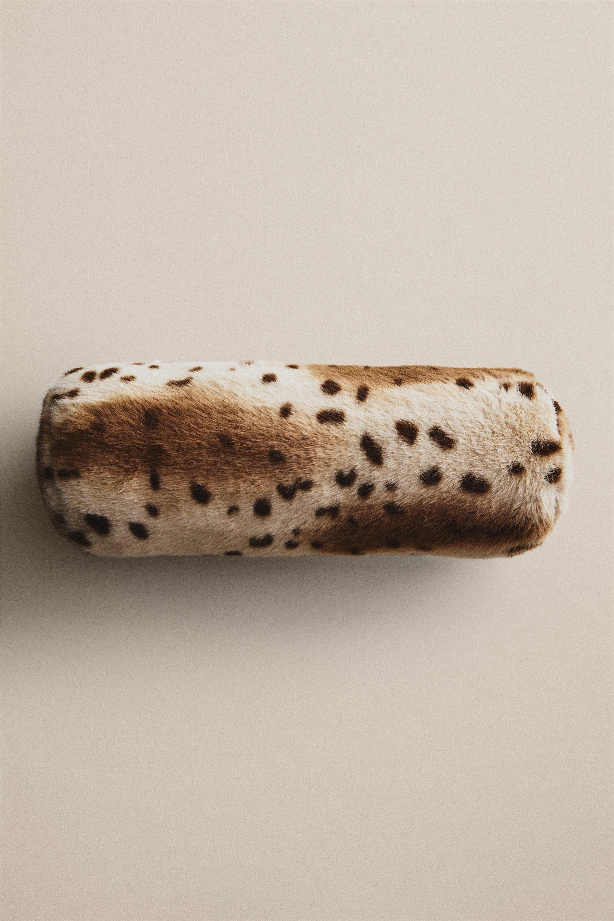 ANIMAL PRINT FUR BOLSTER PILLOW