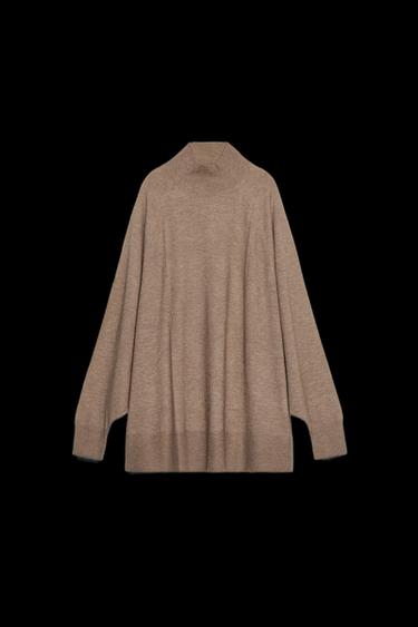 OVERSIZE-STRICKPULLOVER MIT STEHKRAGEN - Braun / Braungrau von Zara - Bild 0