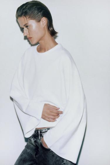 T-SHIRT MET CAPEMOUWEN - Wit van Zara