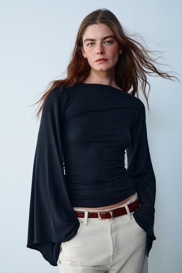 CAPE SLEEVE T-SHIRT — Dark navy 1