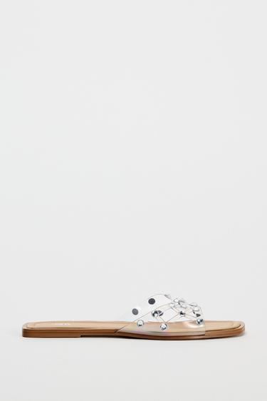 FLAT VINYL SANDALS WITH RHINESTONES - Clear by Zara