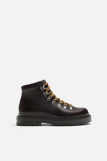 Zara LACED LEATHER BOOTS - Brown