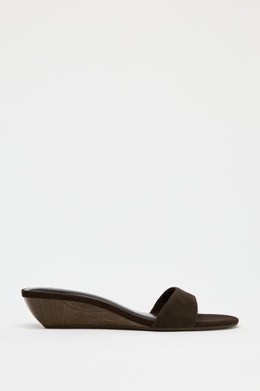 SUEDE WEDGE SANDALS - Brown by Zara