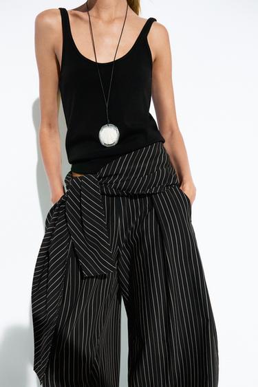 Zara Striped sarouel trousers with cummerbund detail - Brown