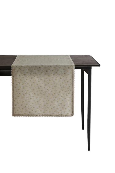 WILDFLOWER TABLE RUNNER WITH LACE TRIM - Taupe grey by Zara
