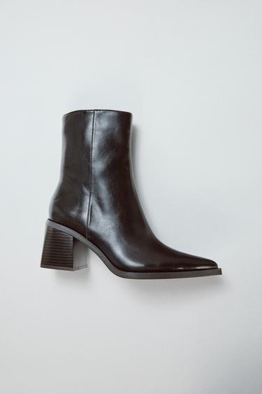 Zara WIDE HEEL ANKLE BOOTS - Brown