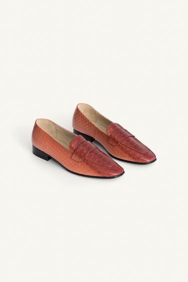 Zara EMBOSSED LEATHER LOAFERS LIMITED EDITION - Orange
