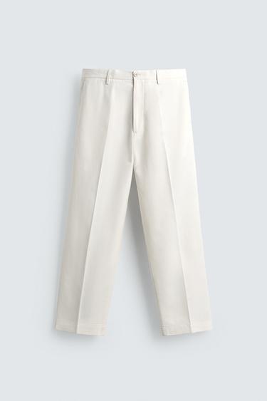 REGULAR FIT VISCOSE/COTTON TROUSERS - Oyster-white by Zara