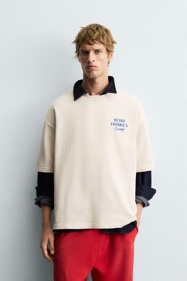 Zara WASHED SWEATSHIRT WITH GRAPHIC PRINTS - Mid-ecru