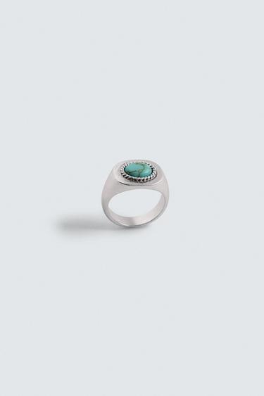 TURQUOISE STONE COMBINATION RING - Silver by Zara - Image 3