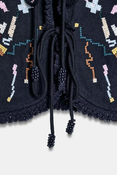 TOP COURT À FLEURS BRODÉES - Bleu de Zara - Image 8