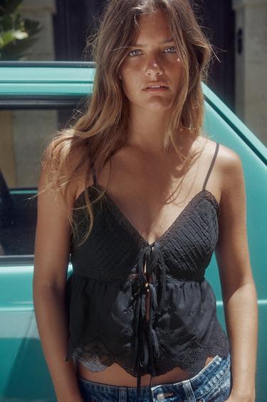 EMBROIDERED STRAPPY TOP - Black by Zara