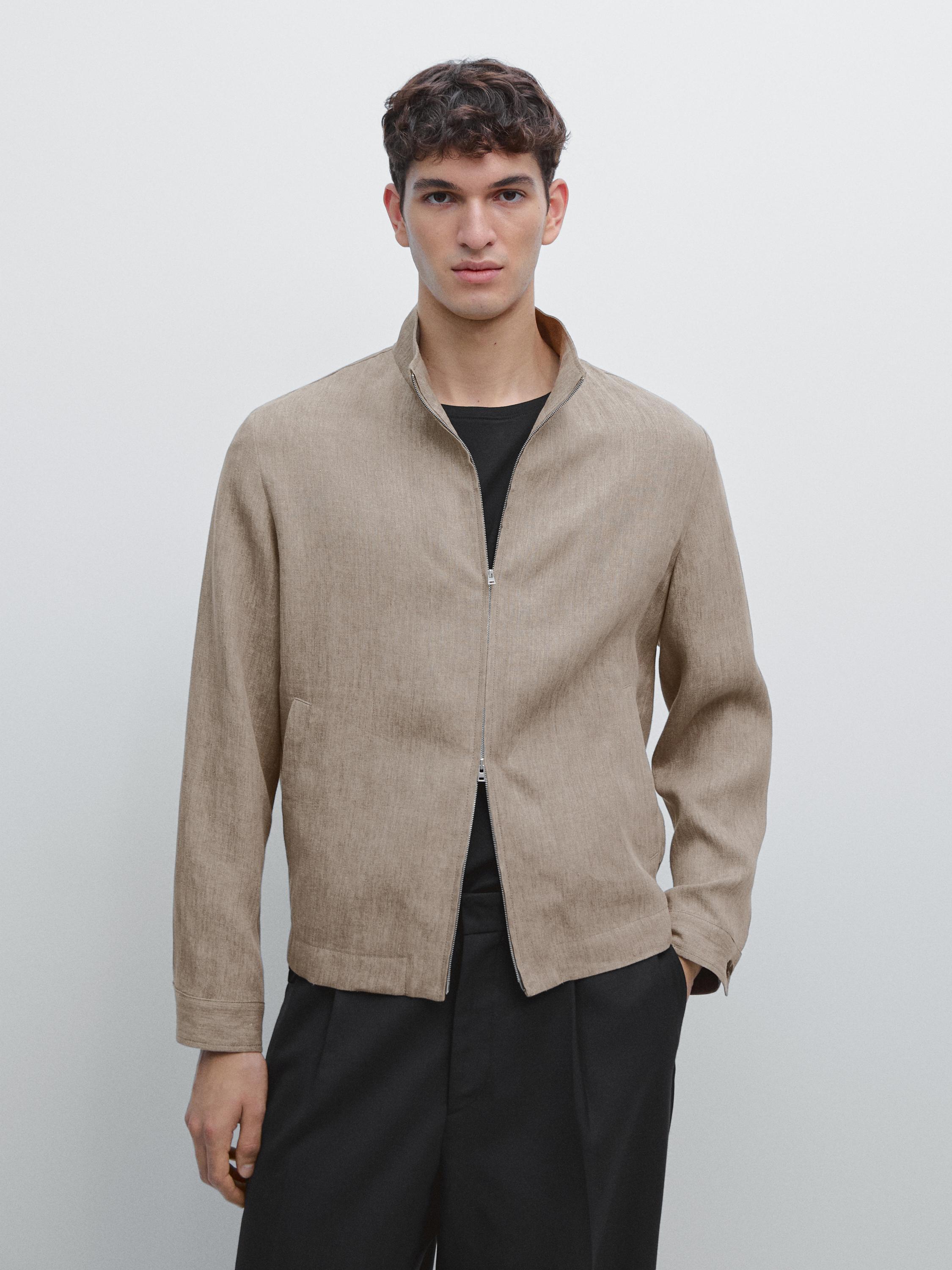 Faded total look linen bomber jacket — Earth