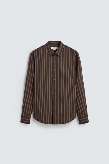 STRIPED FLOWING SHIRT - Brown by Zara