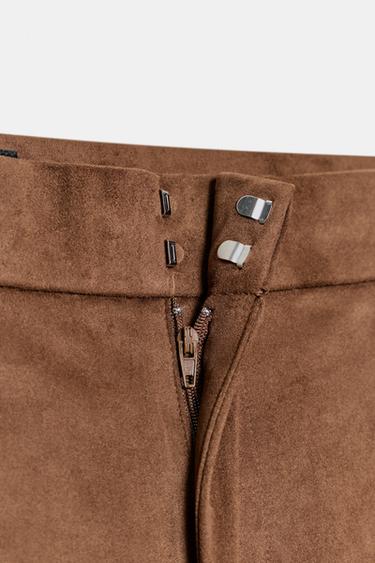 Zara FAUX LEATHER FLARE PANTS - Tobacco
