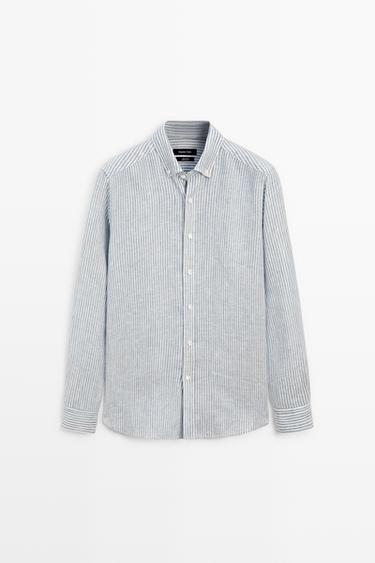 Zara 100% linen striped shirt - Sky blue