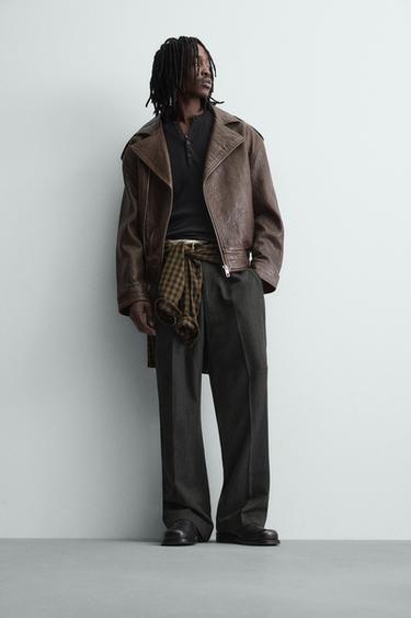 OVERSIZE LEATHER BIKER JACKET - Burgundy by Zara - Image 5