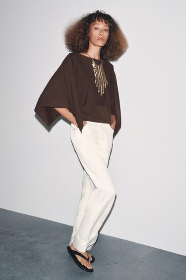 KNIT CAPE TOP - Brown by Zara