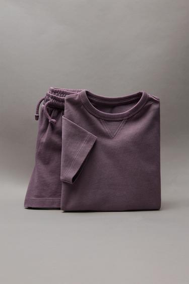 PLAIN T-SHIRT AND BERMUDA JOGGING SET - Dark aubergine by Zara