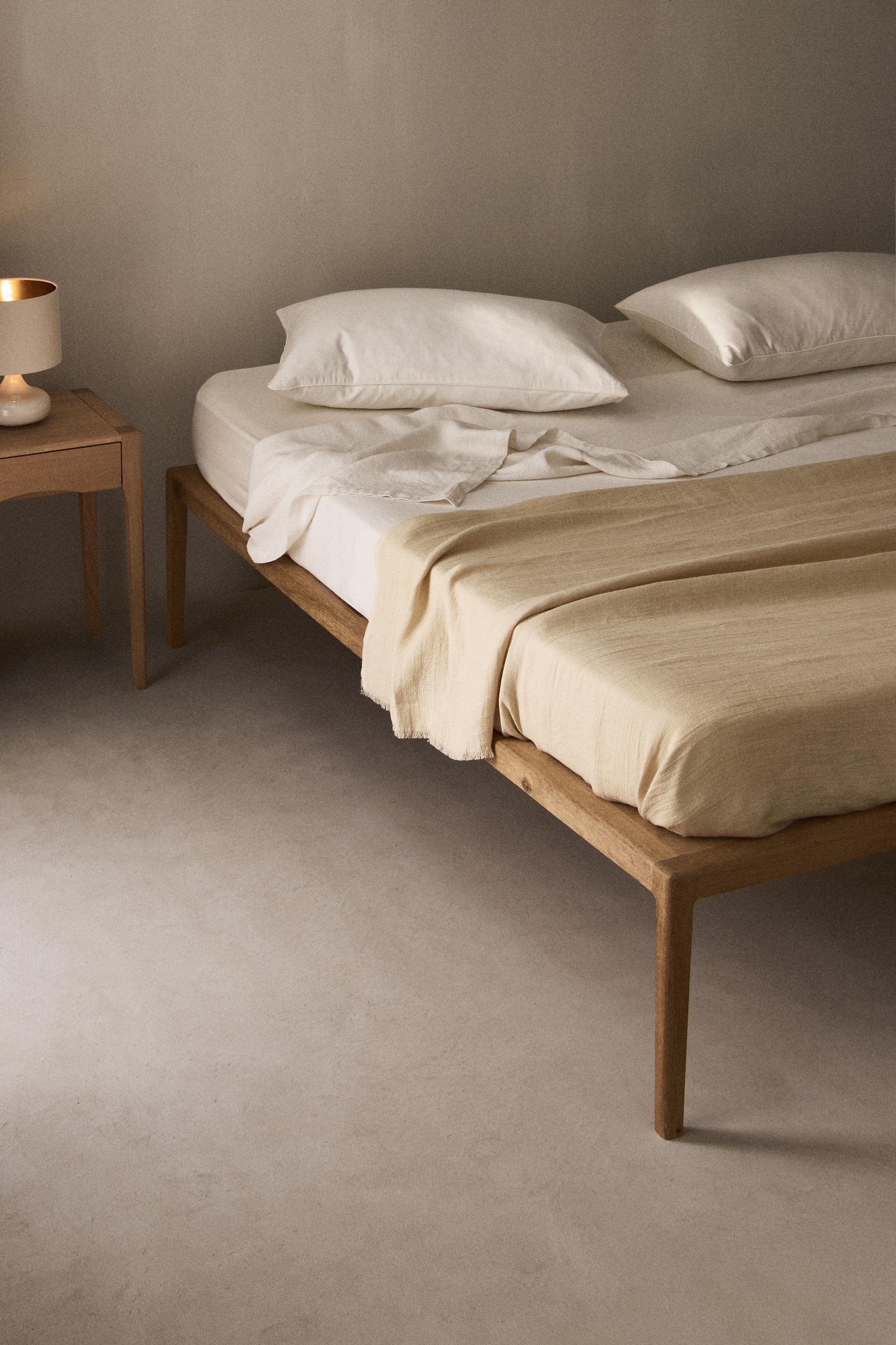 WOODEN BED FRAME — Light beige