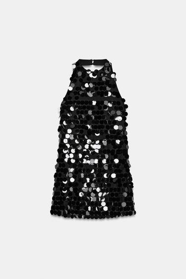 VESTIDO CORTO HALTER LENTEJUELAS - Negro de Zara