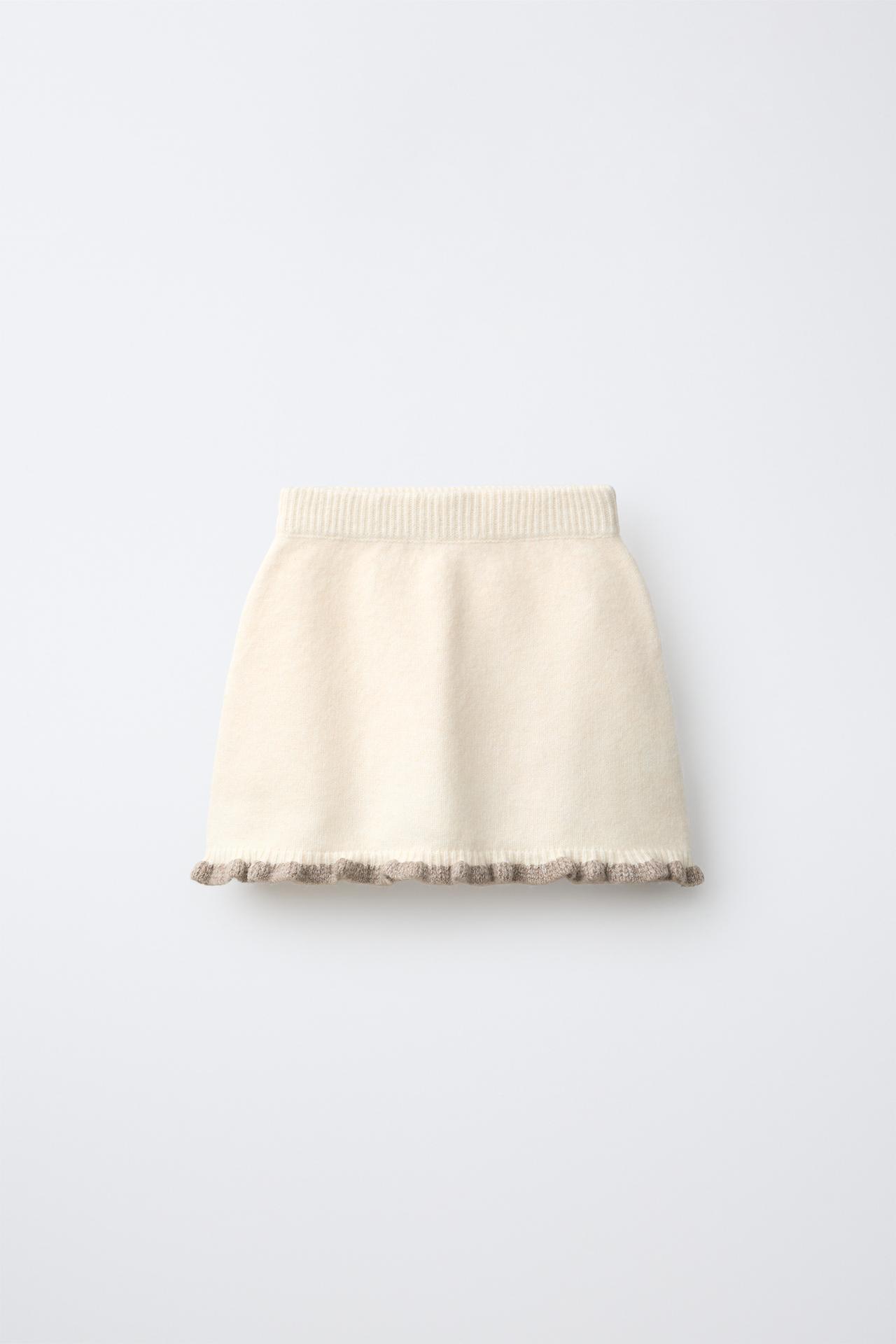 CONTRAST RUFFLE SKIRT — Ecru