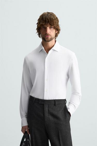Zara TEXTURED STRETCH SHIRT - White