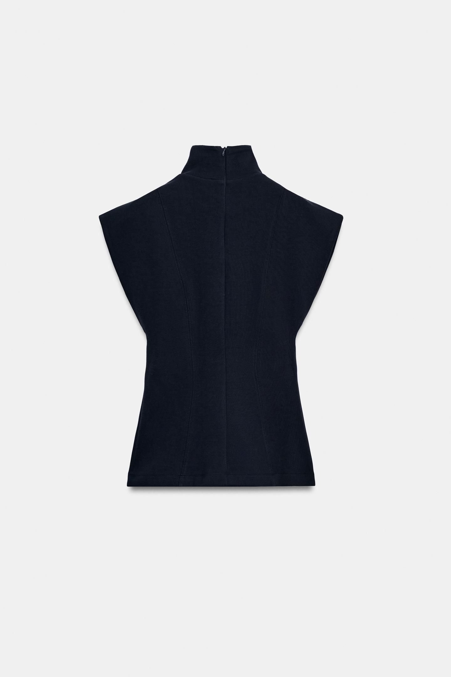 Женский топ Zara Interlock Mock-Neck Top, цвет: Тёмный тёмно-синий — фото 9
