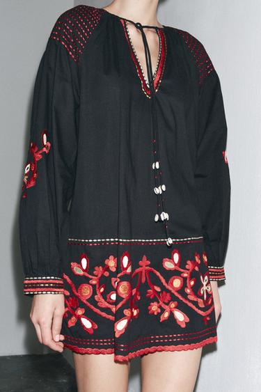 ZW COLLECTION EMBROIDERED SHORT DRESS - Black by Zara - Image 1