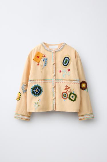 ÜBERHEMD MIT STICKEREI - grau-beige von Zara