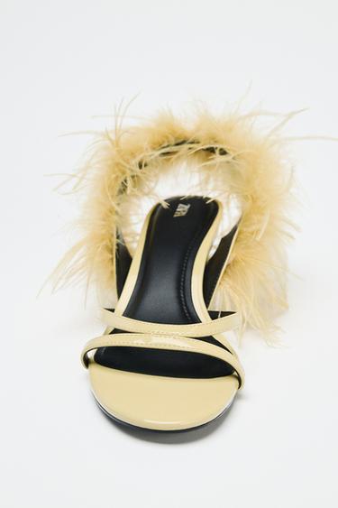 SANDALES À TALONS MÉTALLISÉS PLUMES - Jaune de Zara - Image 7